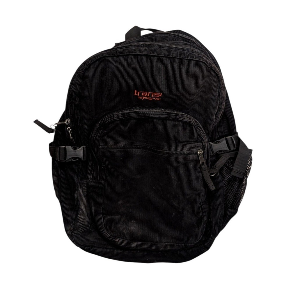 Trans By Jansport Black CORDUROY Large Zippered Backpack